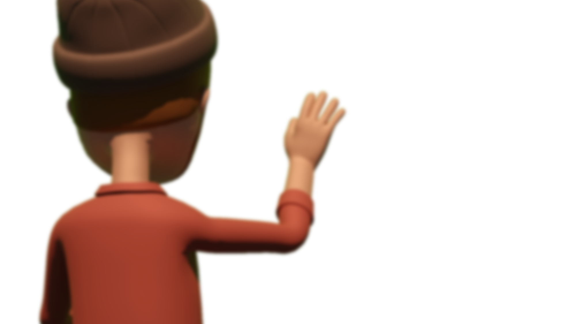Personnage cartoon de dos faisant un signe de la main